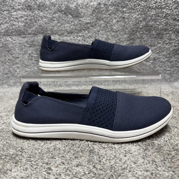 Clarks Cloudsteppers Shoes Womens Size 8 Navy Blue Slip On Washable Cushion Soft - Picture 1 of 9